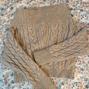 Express Taupe Cable Knit Off-The-Shoulder Sweater